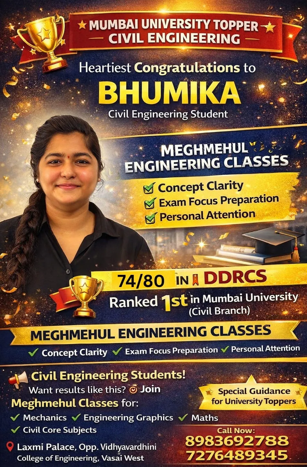 MeghMehul Classes toppers achievement poster